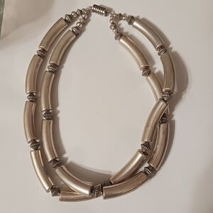 Silver or Silver Plated Hollow Tube Style Two Strand Necklace Unmarked
